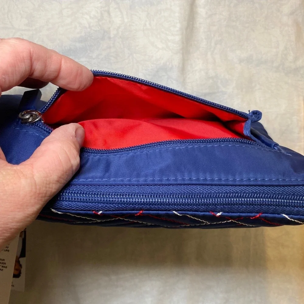 IHKWIP Triple Entry Crossbody Wristlet‎ Blue Quilted RFID Travel Organizer NWT